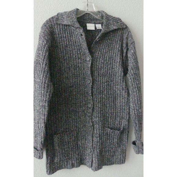 Vtg Partners Tweed Button Front Cardigan Pockets Oversize Size Small - Picture 1 of 9